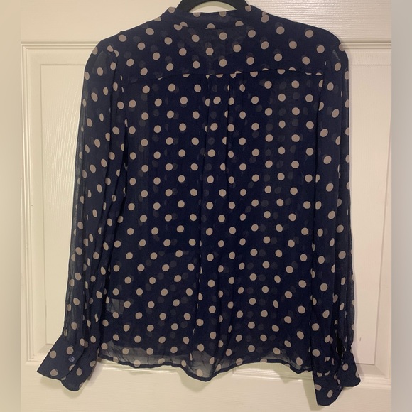 J. Crew Women’s Navy and Tan Sheer Polka Dot Blouse, Sz 6. 100%Silk Like New - Picture 4 of 11